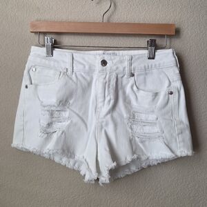 Celebrity Pink White Denim Distressed Raw Hem Shorts Size 9/29